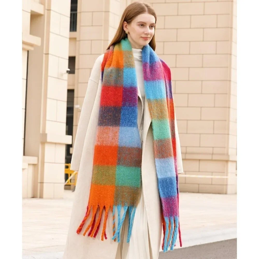 Women's Caramel Green Winter Warm Long Shawl Cold Weather Thick Blanket Scarfs